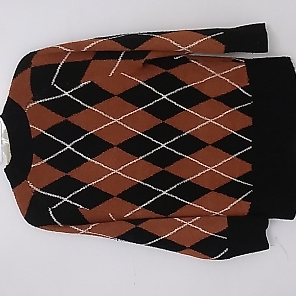 Ava & Viv ladies argyle style sweater small orange, black  with white lines NWT - Picture 2 of 2